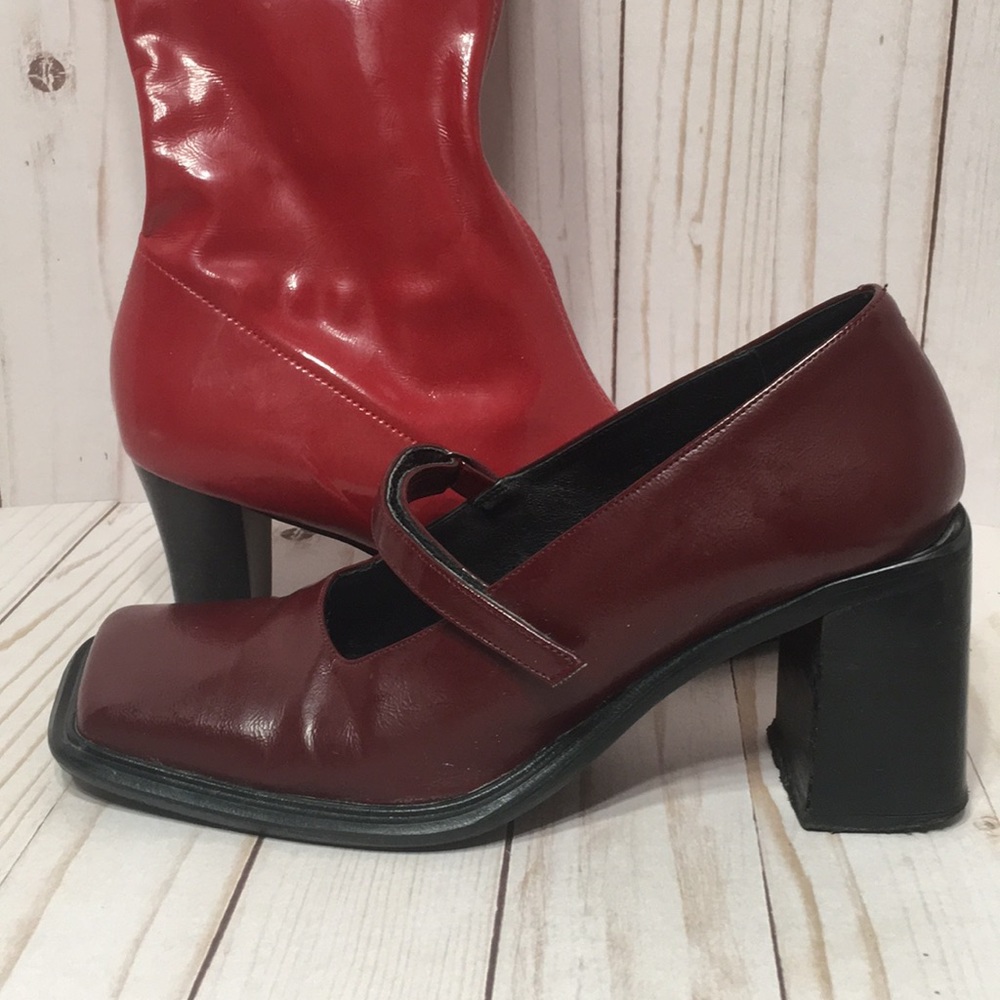 Wine Mary Jane square toe block heel Vintage EU39 - Picture 15 of 15